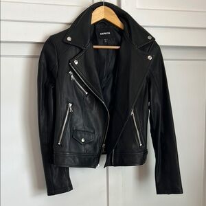 Express Women's Black Leather Jacket RUNS SMALL.